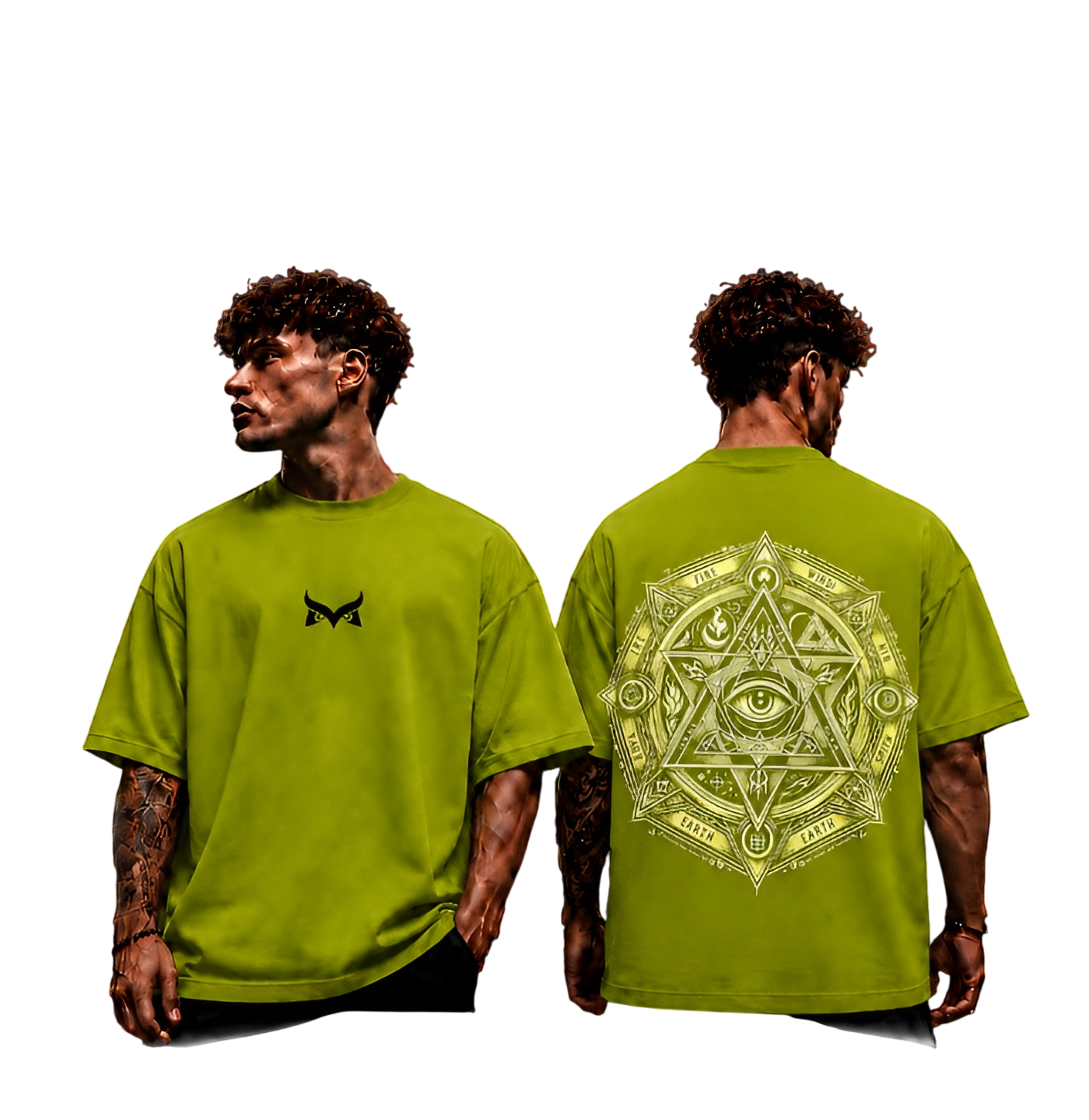 Model wearing a VERZES oversized graphic tee